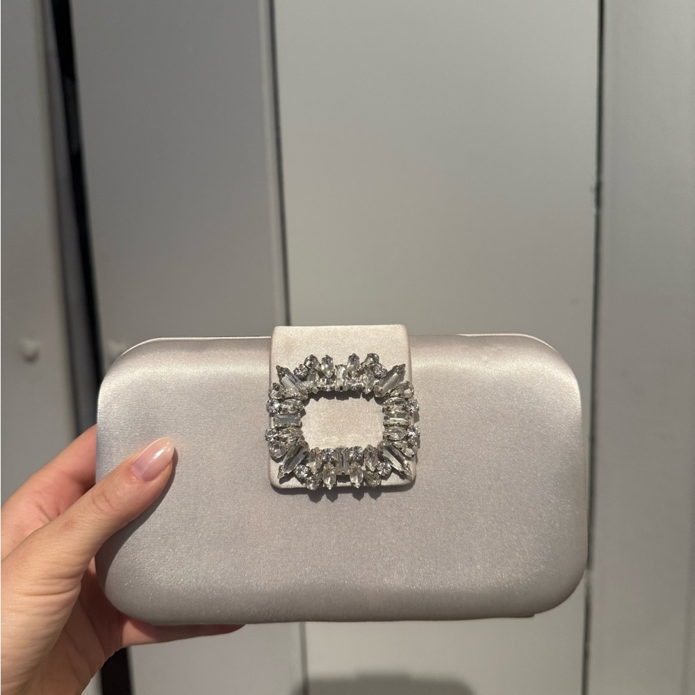 Olga Berg Emmy Satin Clutch with Crystal Embellishment